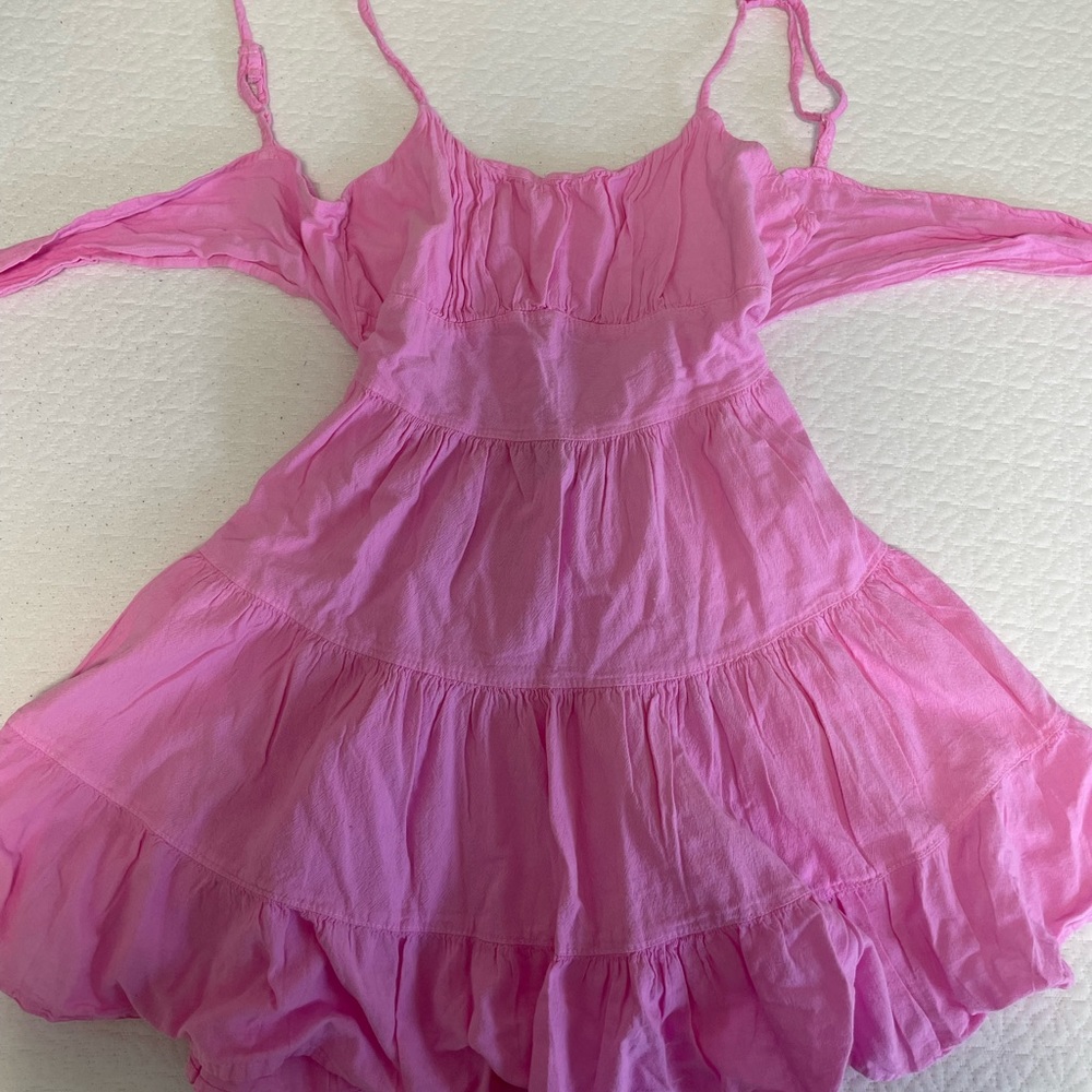 Pink linen mini dress
